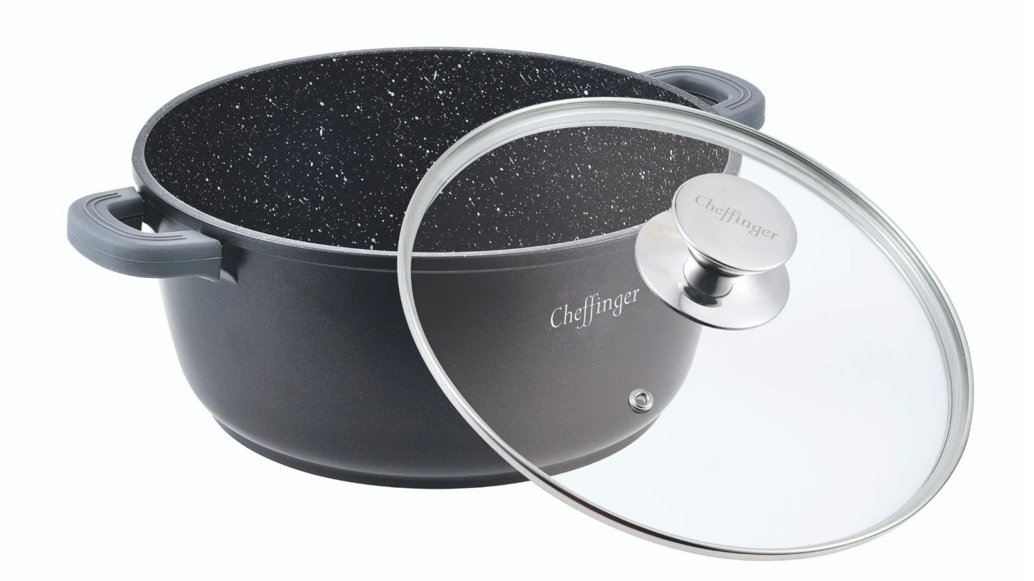 Aluguss Kochtopf Ø20cm Mit Glasdeckel In Schwarz 4 Aluguss Kochtopf Ø20cm Mit Glasdeckel In Schwarz – Bild 2