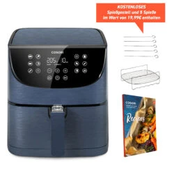 5,5-Liter Heißluftfritteuse Mit Spießregalsatz, Blau