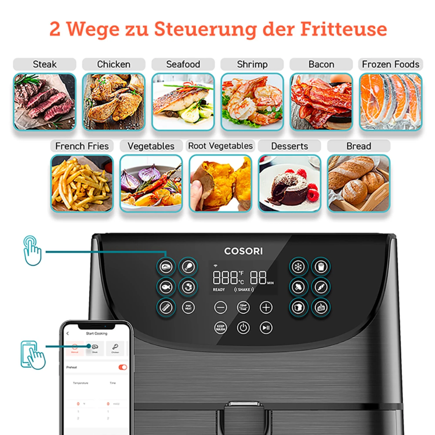 5,5-Liter Smart-Heißluftfritteuse Mit Spießregalsatz Schwarz 4 5,5-Liter Smart-Heißluftfritteuse Mit Spießregalsatz Schwarz – Bild 2