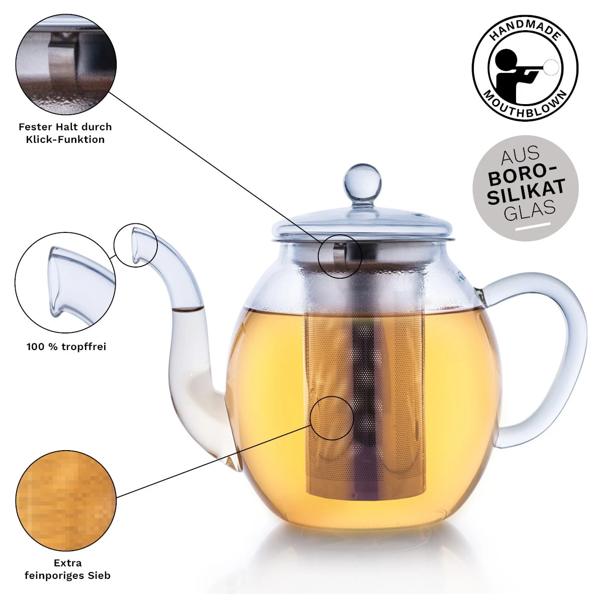 Glas-Teekanne 1.0l -h Mit Edelstahlsieb Und 3x 60g Kräuter/Früchte-Teemischungen 6 Glas-Teekanne 1.0l -h Mit Edelstahlsieb Und 3x 60g Kräuter/Früchte-Teemischungen – Bild 4