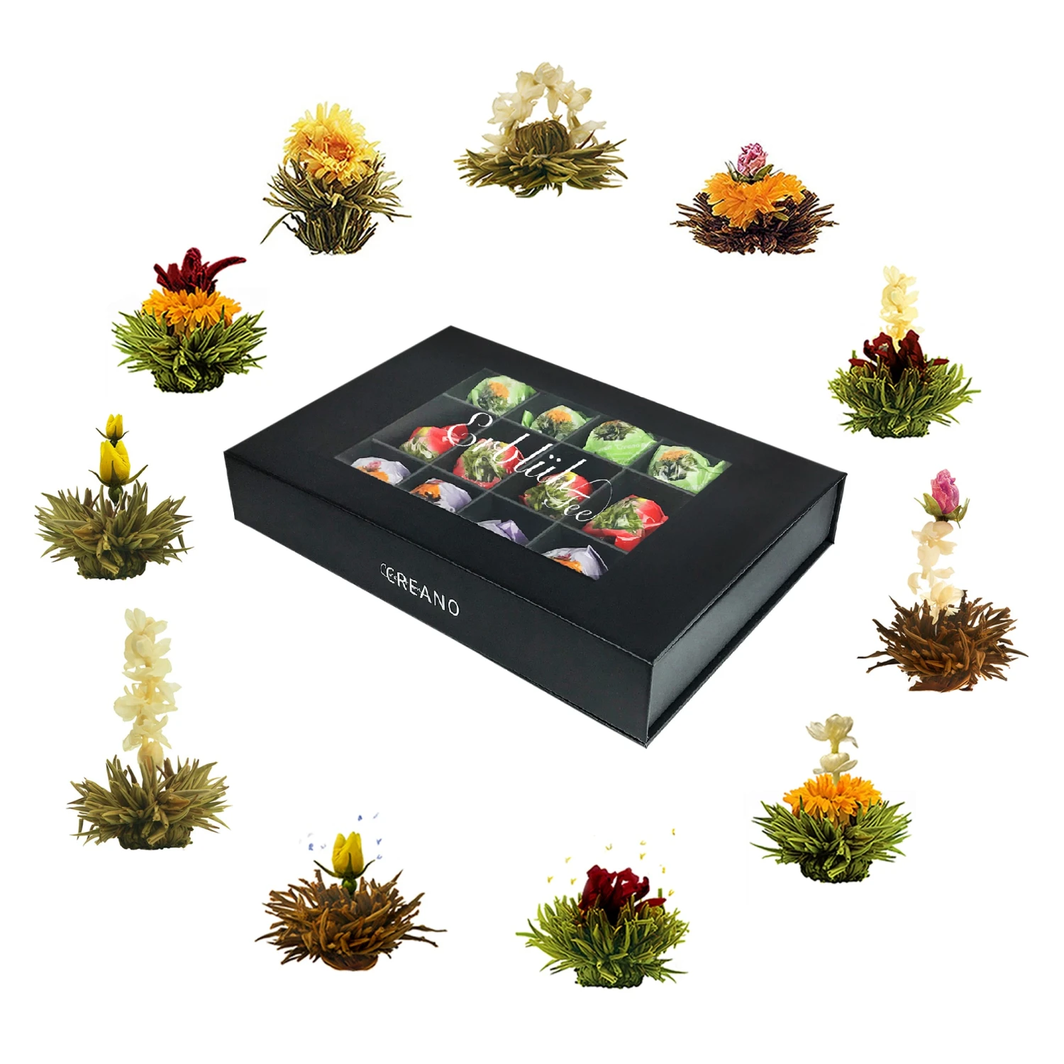 MIXED 18er Magnetbox Teeblumen Grüner/Weißer/Schwarzer Tee 3 MIXED 18er Magnetbox Teeblumen Grüner/Weißer/Schwarzer Tee