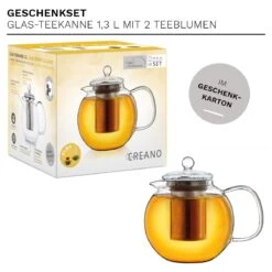 Teekannen-Geschenkset 1x Teekanne 1.3l Inkl. 2 Teeblumen Grüner + Weißer Tee -Heimische Küche creano teekannen geschenkset 1x teekanne 1 3l inkl 2 teeblumen gruner weisser tee 2
