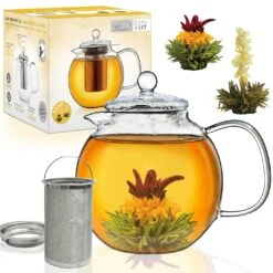 Teekannen-Geschenkset 1x Teekanne 1.3l Inkl. 2 Teeblumen Grüner + Weißer Tee