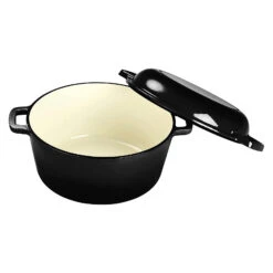 2 Tlg. Set Gusseisen Bräter Mit Deckel 3.5 L In Schwarz