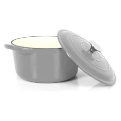 2 Tlg. Set Gusseisentopf Mit Deckel 3.5 L In Grau