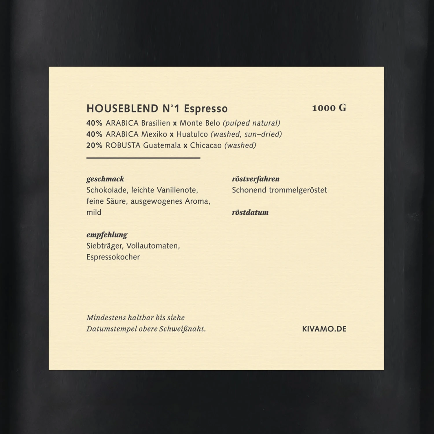 1kg Kivamo N1 Espressomischung Aus Arabica & Robusta Bohnen 5 1kg Kivamo N1 Espressomischung Aus Arabica & Robusta Bohnen – Bild 3