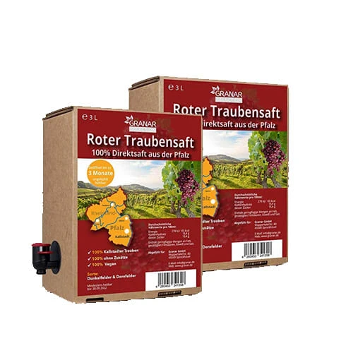2 X 3 Liter-Box Roter Traubensaft Aus Der Pfalz, Direktsaft, Vegan 3 2 X 3 Liter-Box Roter Traubensaft Aus Der Pfalz, Direktsaft, Vegan