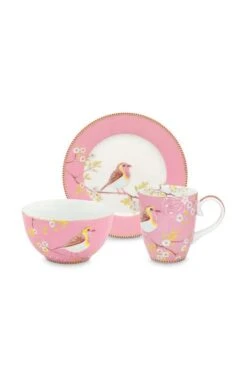 Pip Studio 3tlg: Geschir "Breakfast Set Early Bird" In Rosa