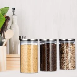 3x Vorratsglas In Transparent - 1 L -Heimische Küche relaxdays 3x vorratsglas in transparent 1 l 2