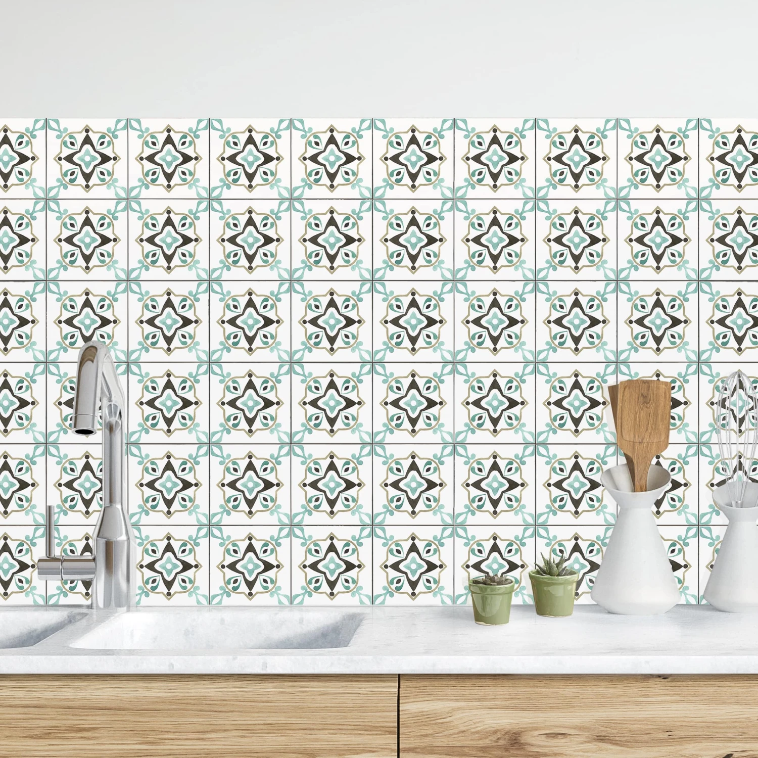 Küchenrückwand - Fliesenspiegel Braun-türkis In Türkis 4 Küchenrückwand - Fliesenspiegel Braun-türkis In Türkis – Bild 2